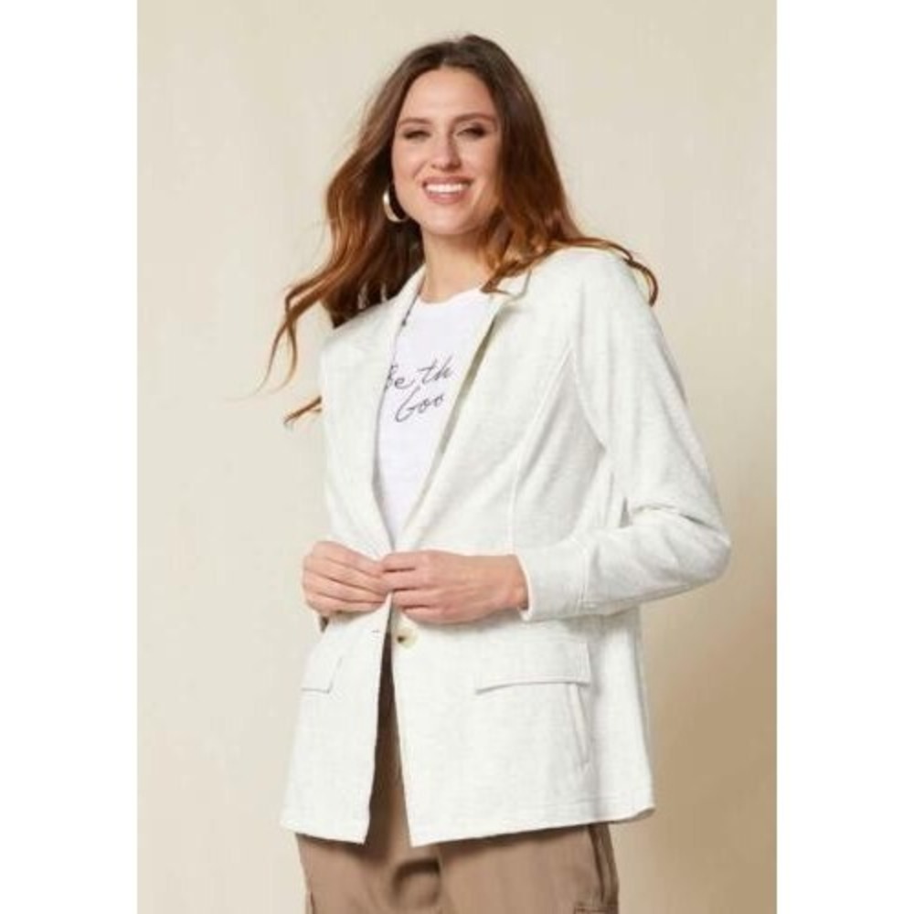 Good Hart Woman In Charge Blazer Jacket Size M French Terry White Gray